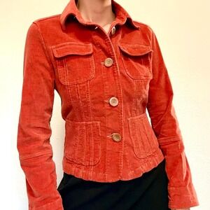 Y2K Orange Corduroy Button-Up Jacket